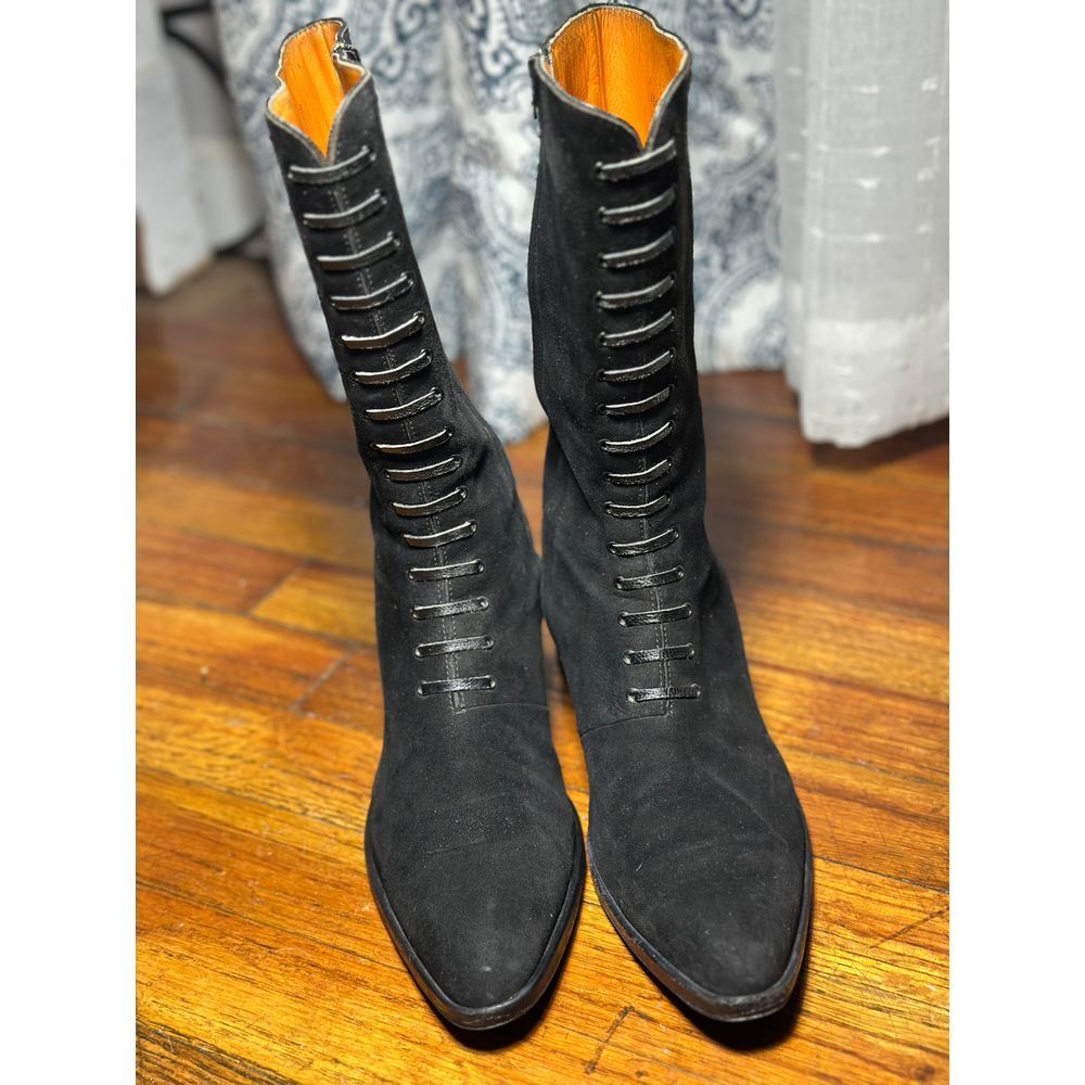 Arfango Italian Suede Vintage Boots Size 37 Black, Block Heel
